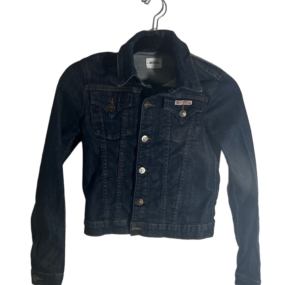 Hudson Girls Denim Jean Jacket Sz L Blue Dark Wash Button Front western rodeo
